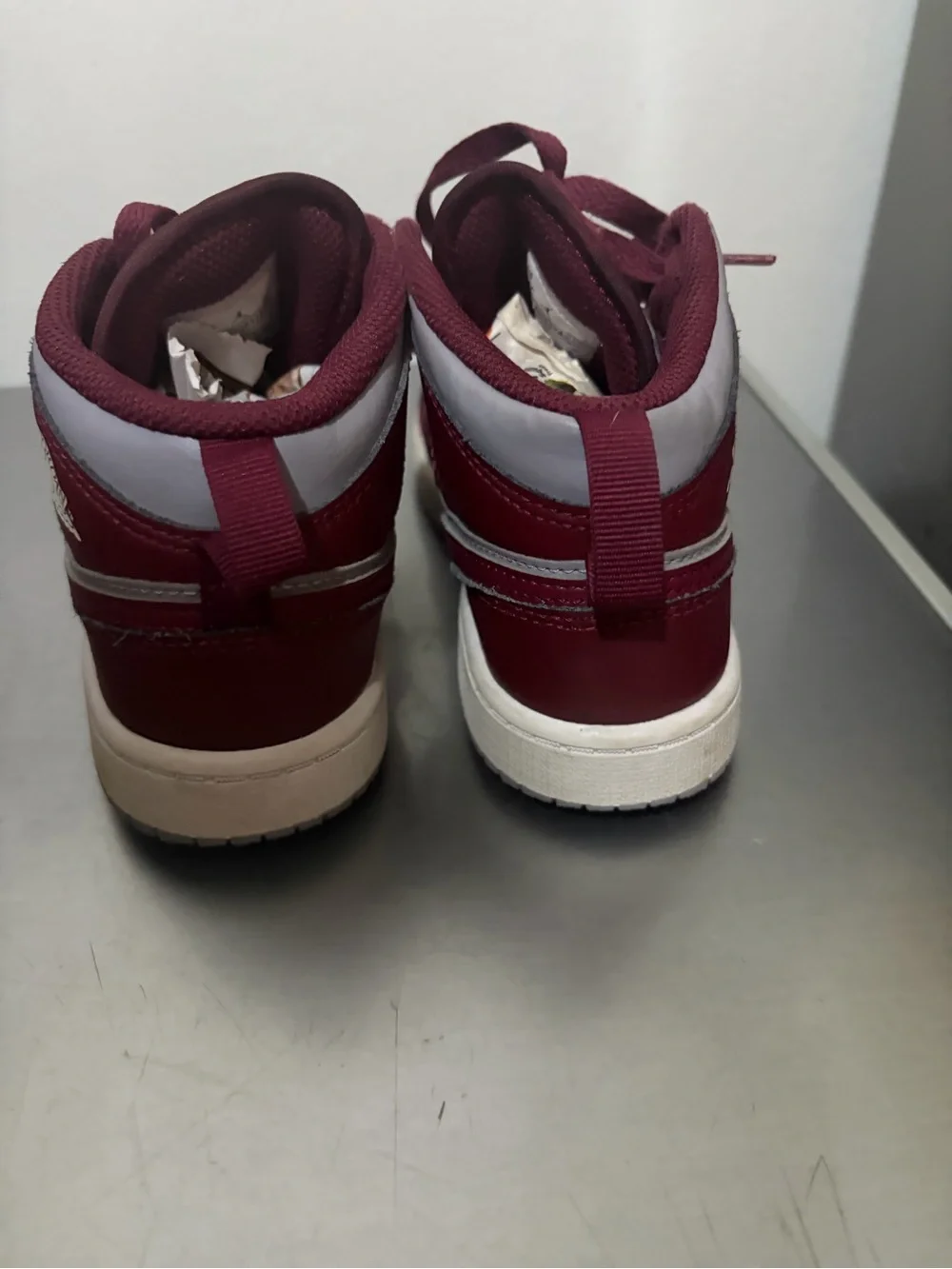 Jordan Burgundy and Gray High-Top Sneaker